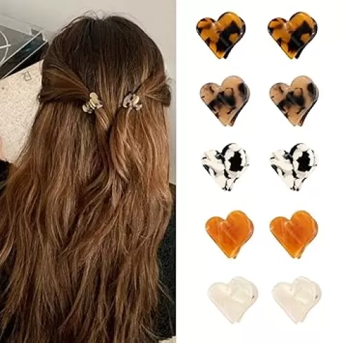 YISSION 10 PCS Heart Hair Clips, 0.9 Inch Cute Small Hair Clips Mini Claw Clips Tortoise Shell Leopard for Hair, Fashion Hair Accessories for Women Girls