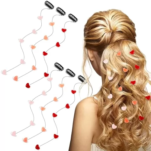 Youyole 6 Pcs Heart Hair Clip for Women Acrylic Heart Bead Streamline Invisible Hair Extensions Accessories DIY Cute Side Comb for Girls, Light Pink, Rose Red, Bright Red
