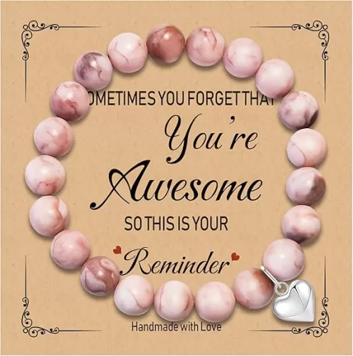 Zerobe Heart-shaped Pendant Natural Stone Bracelet for Women - Faith&Birthday Gifts for Teens Girl, Best Friends, Godmothers, and Secret Sisters