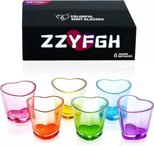 ZZYFGH 6 Pack Colorful Shot Glasses, 1.5 oz Heavy Base Shot Glasses Set, Heart Shaped Shot Glasses Set, Tequila Cups Small Glass, Shot Glasses for Whiskey, Tequila, Vodka, Spirits & Liquors