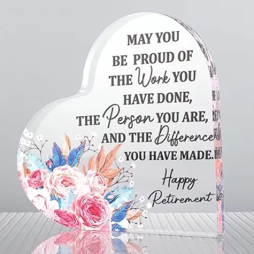 1 Pcs Retirement Gifts for Women Heart-shaped Retirement Gift Thoughtful Retirements Gift Ideas Acrylic Plaque-Leaving Gifts Keepsake for Colleagues Teachers Nurses Coworker families Friends Women Men