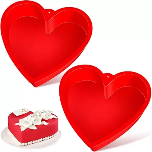 10 Inch Heart Shaped Cake Pans, 2 Pack Nonstick Large Heart Cake Molds Silicone Baking Molds for Cheesecakes, Brownies, Chocolate Cakes