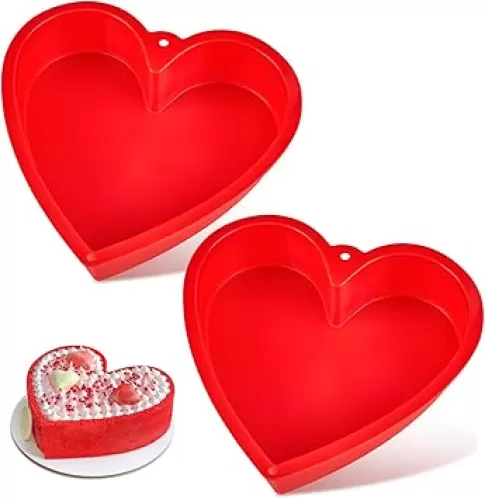 10 Inch Heart Shaped Cake Pans, 2 Pack Nonstick Silicone Heart Baking Molds for Cakes, Cheesecakes and Brownies (Red)
