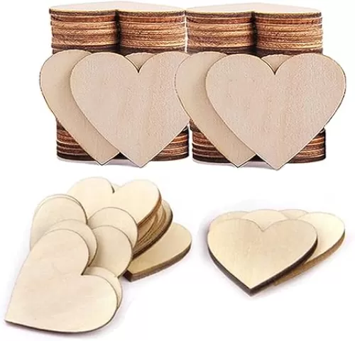 100 Pcs 2 inch Wood Heart Cutouts, Unfinished Blank Wooden Hearts Shapes Wood Slices Tags for Crafts for Wedding Guest Book, Valentine