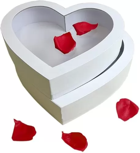 10"Cardboard Heart Shaped Mache Flowers Packaging Strawberries Sweets Gift Box with Clear Lid Set of 2(L/M) (White, Heart Shaped)