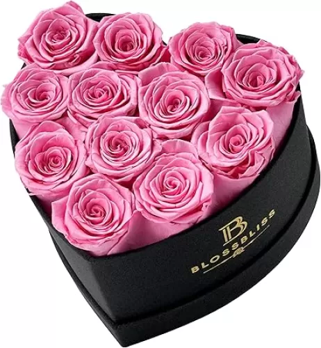 12-Piece Preserved Rose in a Heart Shape Box, Forever Flower for Mother