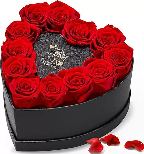 12 Preserved Roses in Heart-Shaped Box - Eternal Love Gift, Long-Lasting Roses for Her - Forever Flowers - Ideal for Valentine