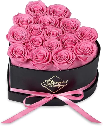 16 Flower Forever Heart Shape Box - Preserved Roses Gift for Her, Preserved Flowers, Pink