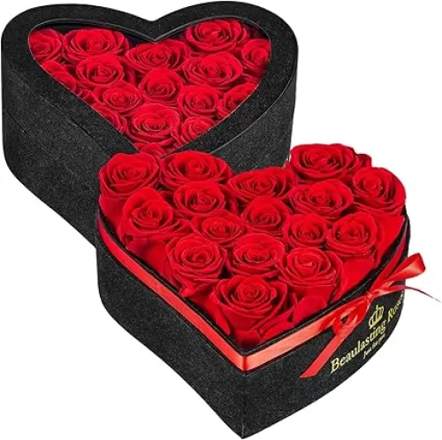 16 Real Roses in Heart Shape Box - Preserved Flowers for Her, Birthday Gifts for Women, Valentine