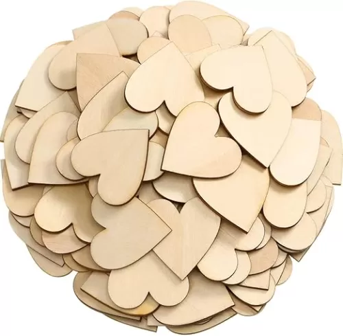 2-Inch Wooden Hearts for Crafts, 100 Pcs Heart Shaped Wood Sheets, Natural Blank Unfinished Wood Ornaments for Wedding, Wooden DIY Christmas