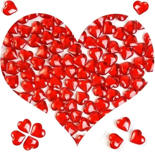 200 PCS Red Acrylic Hearts for Shaped Crystals Fake Heart Gems for Vase Fillers, Table Scatters, Wedding Centerpieces, Birthday, Engagement Party, Bridal Shower Gifts, 14 OZ