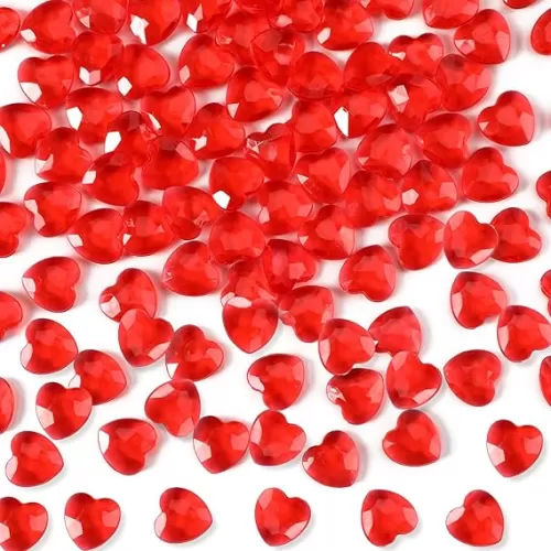 240 Pcs Red Acrylic Heart Translucent Crystals Gems 3D Shaped Rhinestones for Vase Filler Ice Rocks, Table Scatter, Party Wedding Arts Crafts Decoration