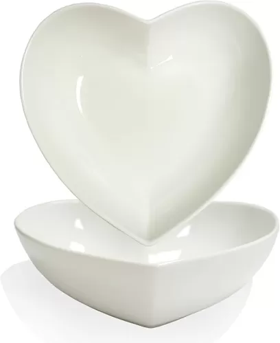 2pcs 9 inch Porcelain Heart Shaped Bowls Deep Salad Plates, Extra Large Heart Bowl, 42 oz/pc