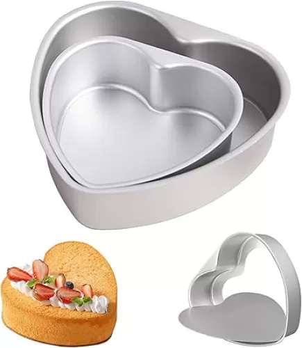 2PCS Heart Shaped Cake Pan with Removable Bottom, Aluminum Baking Pan Mold Push Pan Cheese Cake Tray, Easy Clean, Nonstick - 6 inch & 8 inch