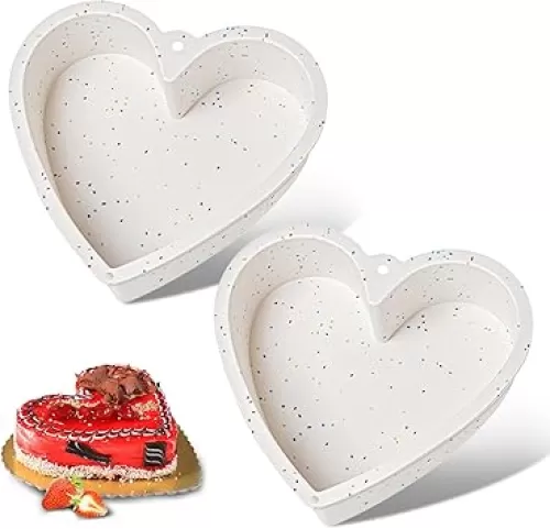 2Pcs Heart Shaped Cake Pans, 8 Inch, Silicone, Nonstick, Heart Cake Tin Mold for Baking, Cream