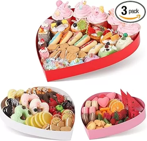 3 Pack Heart Shaped Charcuterie Box Red 14 Inch White 12 Inch Pink 10 Inch Cardboard Box Large Heart Boxes for Flowers Chocolate Box Valentine