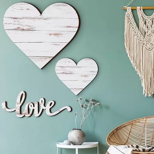 3 Pcs Wooden Hearts Decor Heart Wooden Sign Rustic Hanging Love Plaque for Wall Home Farmhouse Living Room Bedroom Gifts(White)