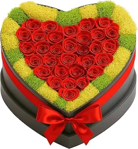 30 Preserved Roses, Forever Flowers for Delivery in Designer Heart-Shaped Box, Petite Long-Lasting Buds for Women, Eternal Rose Bouquet for Mothers Day, Girlfriend