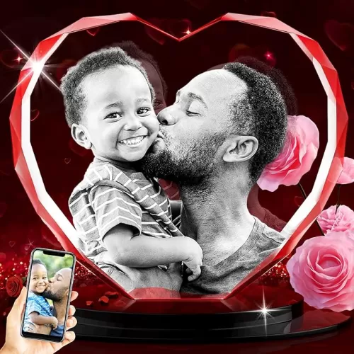 3D Crystal Photo, Personalized Gift for Women, Wife, Her, Him, Girlfriend, Mother, Father, Boyfriend, Glass Engraved 3D Crystal Picture, Custom Anniversary Birthday Wedding Couples Gifts - Heart