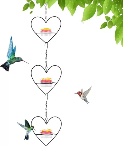 3Pcs Hummingbird Feeder, Hanging Bird Bath for Outdoors Stackable Hanging Hummingbird Feeder Creative Bird Feeder with Metal Frame Effortless to Clean for Garden Backyard Patio Tree (Heart)