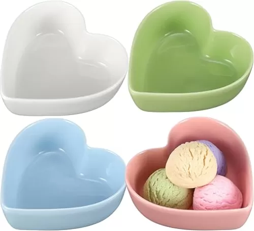 4 Pcs Heart Shaped Bowls 6 Inch Ceramic Valentine Bowls Porcelain Heart Shape Plate for Salad Soup Snack Dessert Home Household Cooking Wedding Anniversary (Elegant)