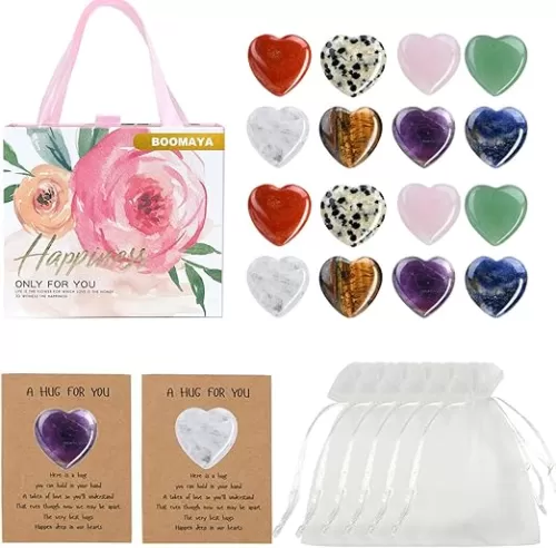 40 Sets Pocket Hug Token Bulk Hug Cards with Heart Shape Natural Stones Greeting Cards Keepsake Exchange Card Relationship Gift for Friends Colleagues Family Distance Social Present