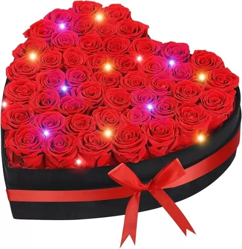 47 Roses in a Heart-Shaped Box with Velvet Cover, Flowers for Delivery Prime, A-Grade Real Preserved Flowers Roses, Forever Flowers Mothers Day Rose Gift for Mom, Birthday Gifts for Women, Red