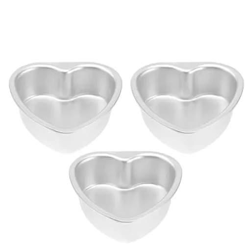 6 Inch Heart Shaped Cake Pans, 3Pcs Aluminum Heart Cake Mold, Baking Cake Pan, Heart Shape Baking Mold, Small Chocolate Cake Pan for Birthday Wedding Parties (3Pcs), Silver