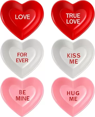 6 Pcs Heart Shaped Bowl Ceramic Dessert Candy Valentines Heart Shaped Bowl for Wedding Party Home Decoration Valentine Gifts