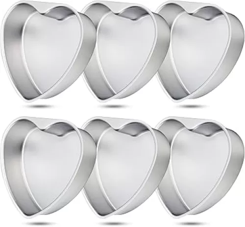 6 Pieces Heart Shaped Cake Pans Bulk 8 Inch Aluminum Cake Heart Cake Mold DIY Baking Heart Pans Heart Cake Bakeware Mold Cake Pans for Kitchen Birthday Wedding Supplies