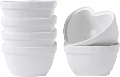 6PCS 9OZ Heart Shape Ramekins Ceramic Baking Tray Bowls, Modern Design Porcelain Egg Cream Pastry Dishes Dessert Bowls Pudding Bowls, Kitchen Supplies Valentine