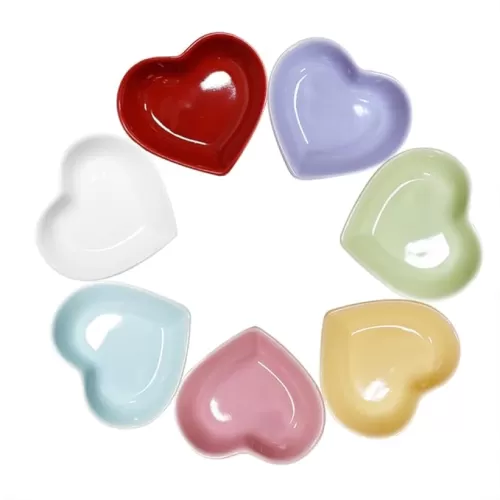 7 Colors Heart Shaped Porcelain Soy Sauce Dish Ceramic Dip Dipping Bowls for Dinner Baking BBQ and Cooking One for each color Total 7 pcs