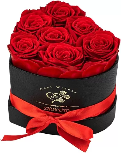 7-Piece Preserved Fresh Roses in Heart Box-Forever Flowers, Birthday Gift for Women Mothers Wife Her, 100% Real Roses That Last for 3 Years, Eternal Roses Gift Box for Christmas Valentines Mother