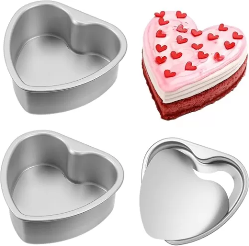 8 Inch Heart Shaped Cake Pans, 3 Pcs Aluminum Lovely Cake Tins Reusable Heart Baking Mold with Removable Bottom, for Kitchen, Weddings, Family, Gathering, Valentine's Day, Birthday Party