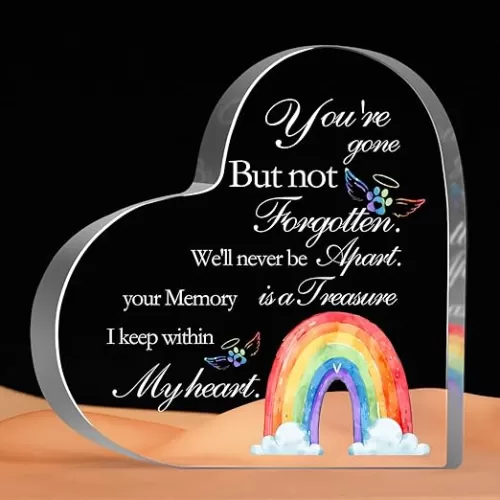 Acrylic Decorative Signage, Pet-Rainbow Memorial Signage, Heart Shaped, 5.1 x 5.1 inches, for Loss of Dog Cat, Sympathy Condolence Gifts, Table Desk Shelf Decor Plaque