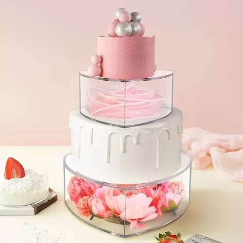 Acrylic Heart Shaped Cake Box Stand, 7 inch and 9 inch ，3 inch deep ，Set of 2 Cake Stands for Weddings, Birthdays, Parties and Other Occasions