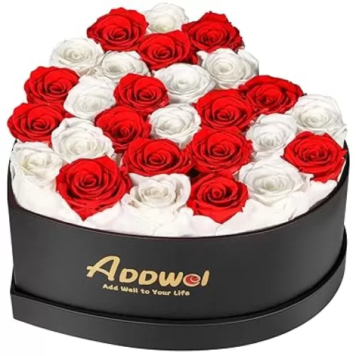 ADDWel Romantic Preserved Roses Bouquet for Her Anniversary, Birthday Flower Gifts for Women, 27-Pieces Eternal Roses with Natural Fragrance in Heart-Shape Box for Wife Girlfriend Mom