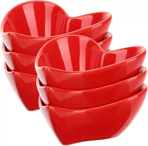 Alipis Heart Dipping Sauce Bowls 6Pcs Red Love Heart Shaped Ceramic Side Dish Bowl Appetizer Plates Mini Dessert Serving Bowls for Wedding Mothers Day Party