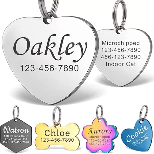 Anavia Personalized Pet ID Tags, Stainless Steel Glossy Laser Engraved Dog Cat Collar Name Tags, Multiple Colors Shapes Sizes (Heart, Small)