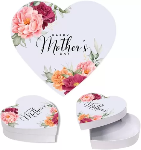 Andaz Press Happy Mother's Day Heart Shaped Gift Box with Lid, Mothers Day Treat Boxes, Mom Boxes For Flowers And Strawberries Chocolates Gift for Mom, Grandma, Food Safe, 8"x6", 1-Pack