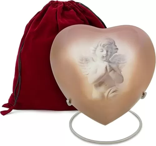 Angel's Blessing Heart Shaped Urn for Human Ashes - Handmade Cremation Urn - Adult Burial Urn - Satin Bag for Urn and for Ashes Included