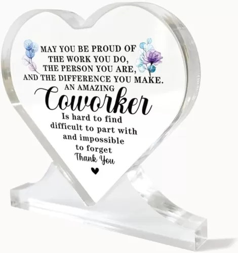 Appreciation Gifts for Women, Heart-Shaped Acrylic Sign, Inspirational Gift, Acrylic Heart Keepsake, Office Coworker Gifts, Retirement Gift for Women, Acrylic Heart Keepsake