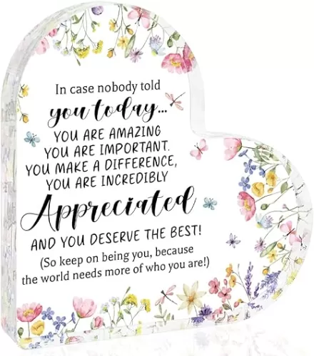 Appreciation Gifts for Women, Thank You Gifts, Appreciation Heart Shape Acrylic Sign Graduation Gifts Inspirational Gifts Office Gift Thank You Gifts For Women Teacher Nurse Boss Coworker