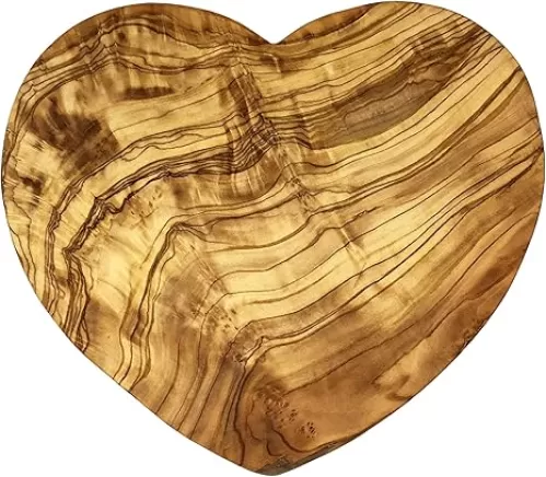AramediA Handmade Olive Wood Heart Shaped Board -Handmade and Hand carved By Artisans - 8.5” Inches or 19.05 cm - Weight: 1.5 lb