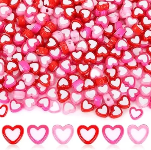 Augshy 700Pcs Heart Shaped Acrylic Pink Red Spacer Pony Beads for Jewelry Making Party Decoration Necklace Bracelets Earrings Hair Beads DIY Crafts Supplies