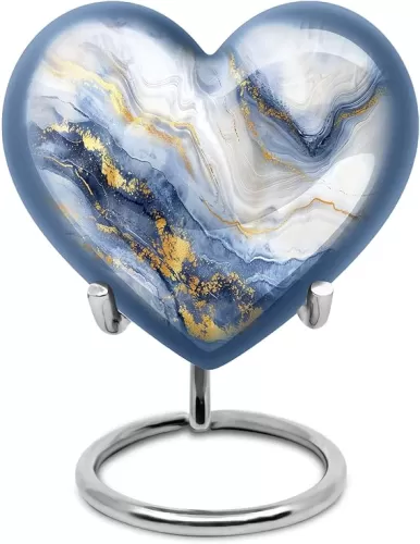Azure Marble Heart Shaped Urns for Human Ashes, Urn for Ashes for Women, Cremation Urns for Human Ashes, Urn for Ashes Adult Male, Small Urns for Human Ashes Keepsake (Size - 3 Inch, 1 Pcs)