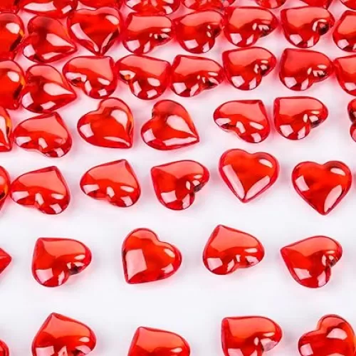 Babenest 215pcs Red Heart Acrylic, 1Inch Heart Crystal Rhinestones, Heart Diamond Fake Gems Vase Filler for Table Scatters Wedding Party Event Valentine