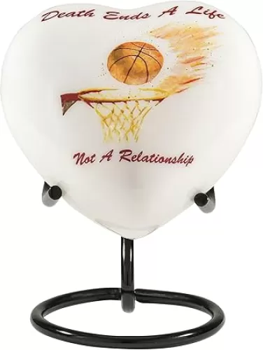 Basketball Heart Shaped Urns for Human Ashes – 3 Inch Mini Keepsake Cremation Urns for Men & Women, Handcrafted Funeral Urns, Set of 1, Decorative Memorial Urns with Stand