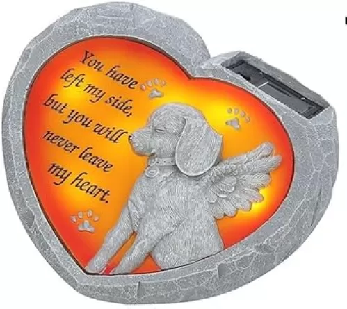 BAYN Dog Pet Memorial Stones Gifts, Solar Heart Shaped Pet Memorial Headstone Grave Markers for Loved Ones Loss of Dog Sympathy Gift Garden Stone Statue