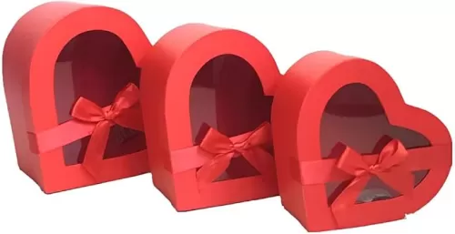 BBJ WRAPS Heart Shaped Boxes for Flowers Packaging with Transparent Window Lids Luxury Gift Box for Floral Arrangement, Set of 3(S/M/L) (Red)